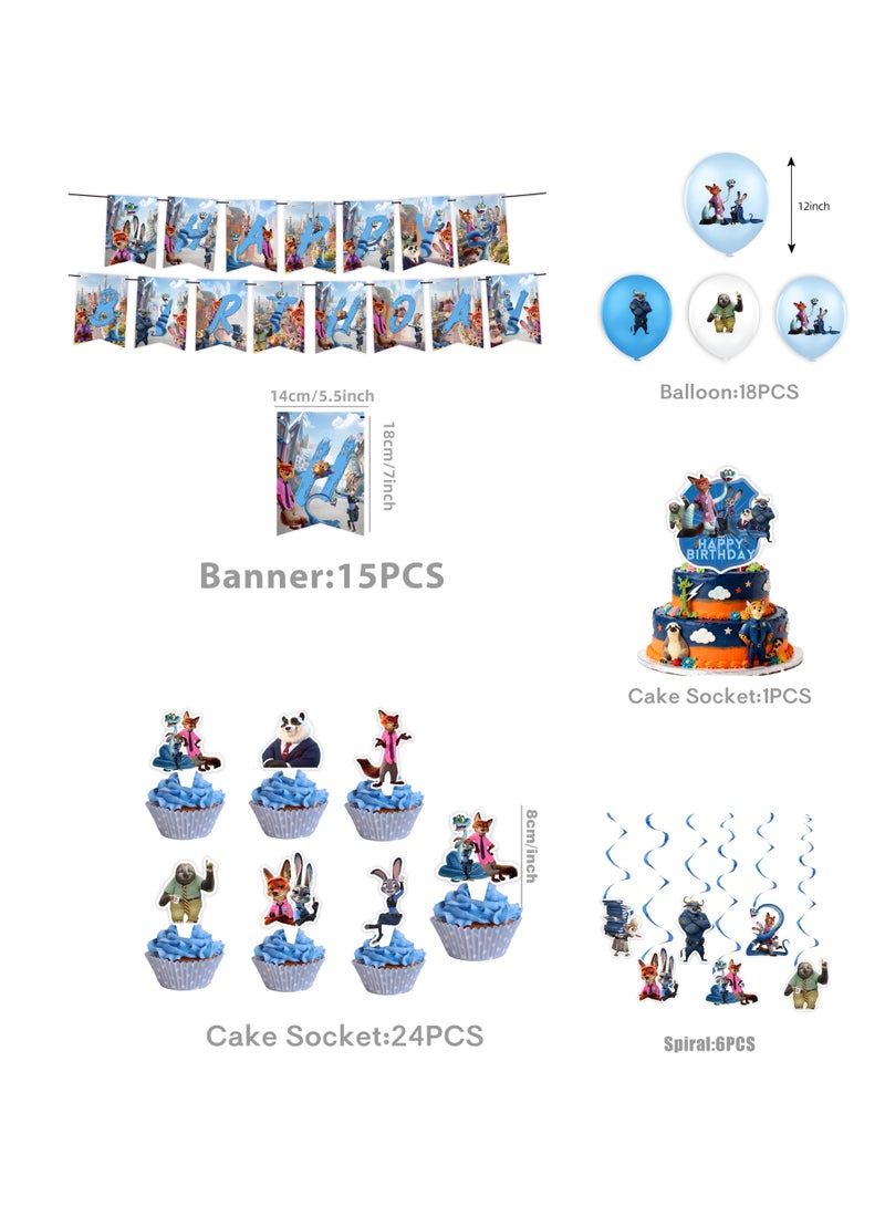 64 PCS Birthday Party Decorations Set - 15 Birthday Banner, 25 Cupcake Sockets, 18 Balloons, 6 Hanging Swirls - JungleThemed Game Celebration - Image 2